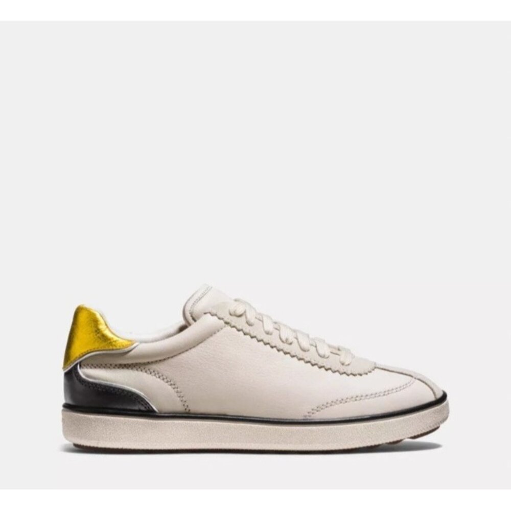 New Coach Women's 5 Lace Up Suede Sneakers NIB Chalk/Smog Silky Napa C113
